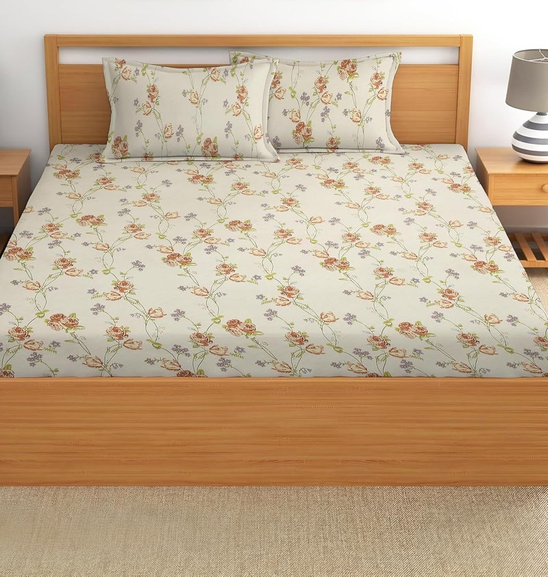 STARNSTYLE 100% Cotton King Size Bedsheet with 2 Pillow Covers - Floral Design - Image 2